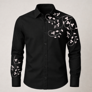 Premium Leaf Print Black Shirt