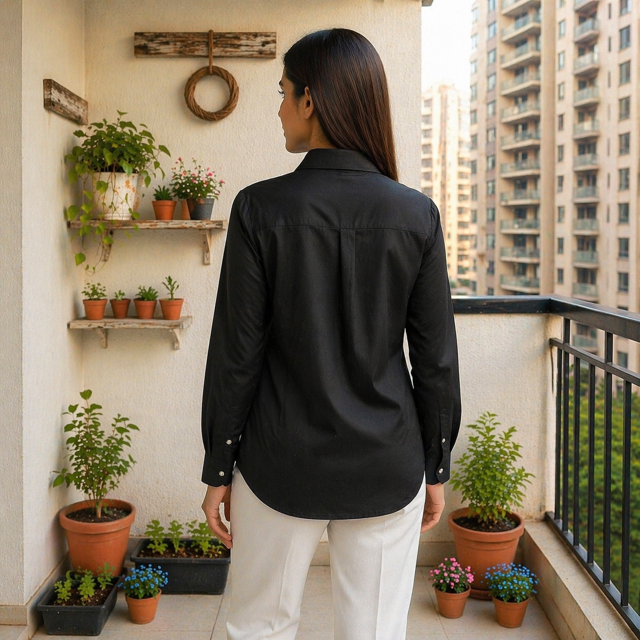 Royal Black Stitch Shirt With Embroidery - Image 3