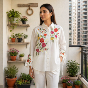 Elegant White Embroidered Shirt