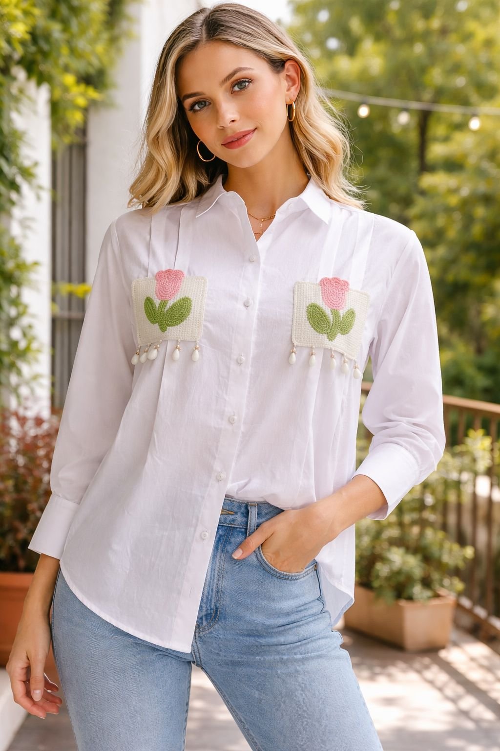 Chic White Embroidred Shirt