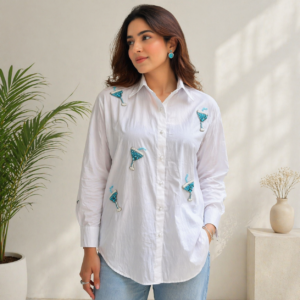 Turquoise Cocktail Embroidered Shirt