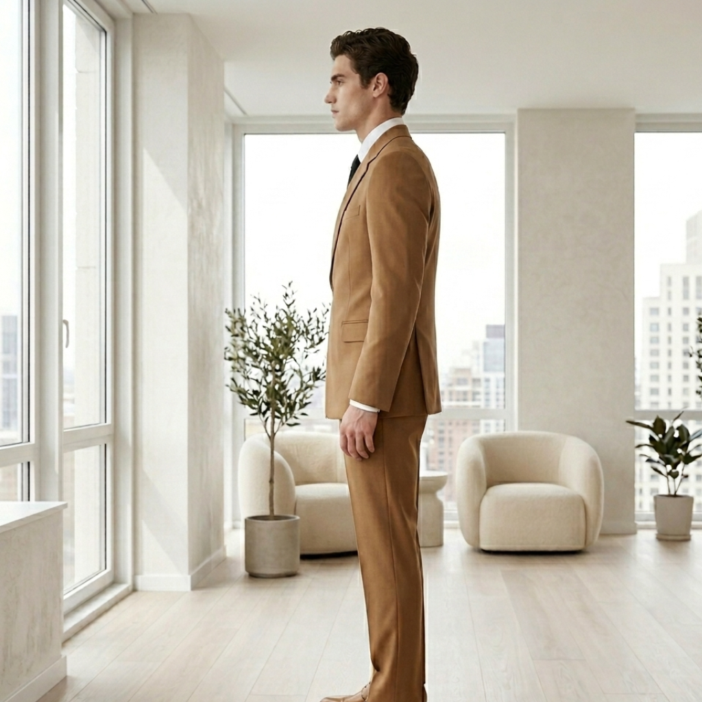 Men's Premium Camel Brown Buckle Accent Formal Suit Set - Image 2
