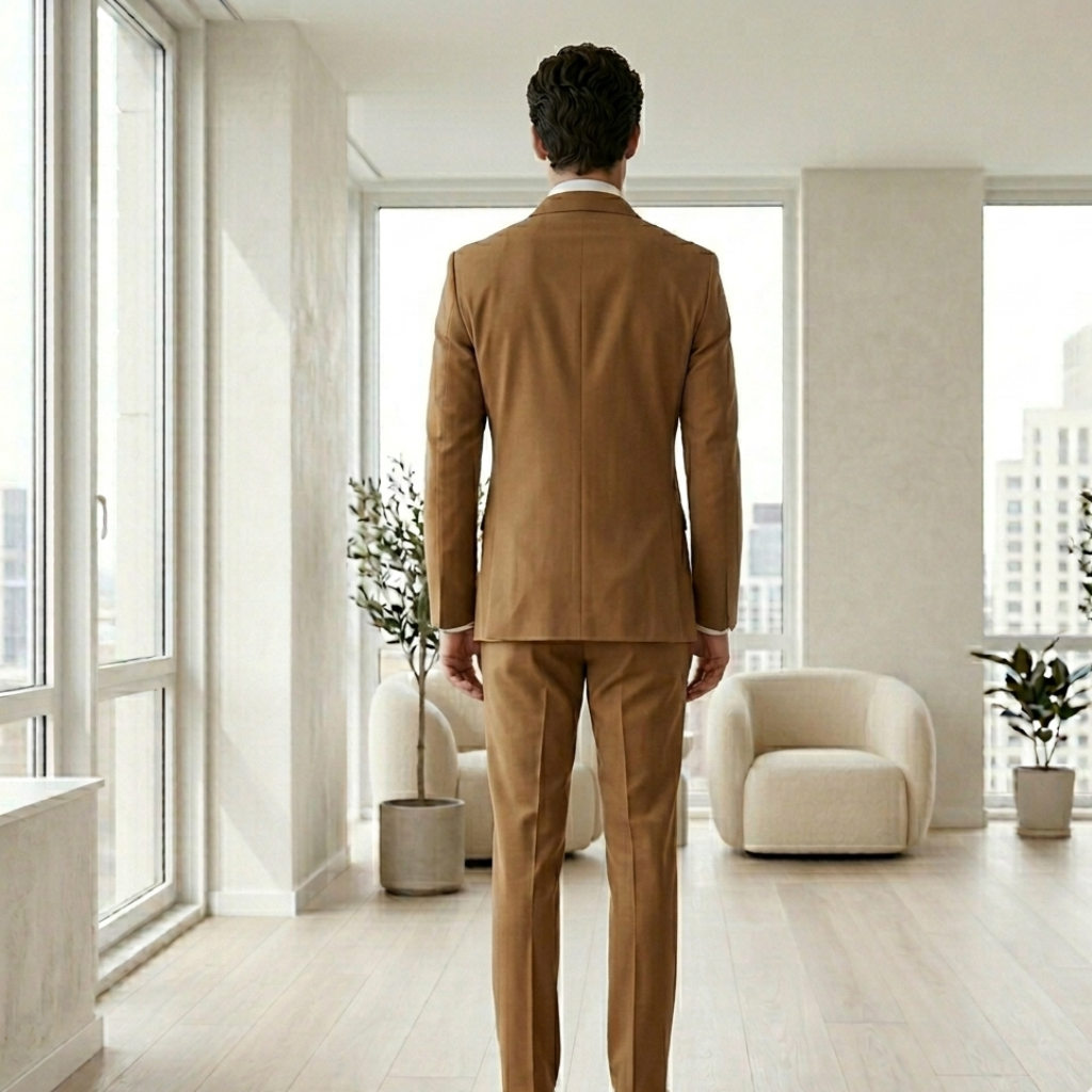 Men's Premium Camel Brown Buckle Accent Formal Suit Set - Image 3