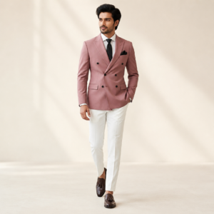 Blush Pink Double-Breasted Premium Blazer Suit Set for Men