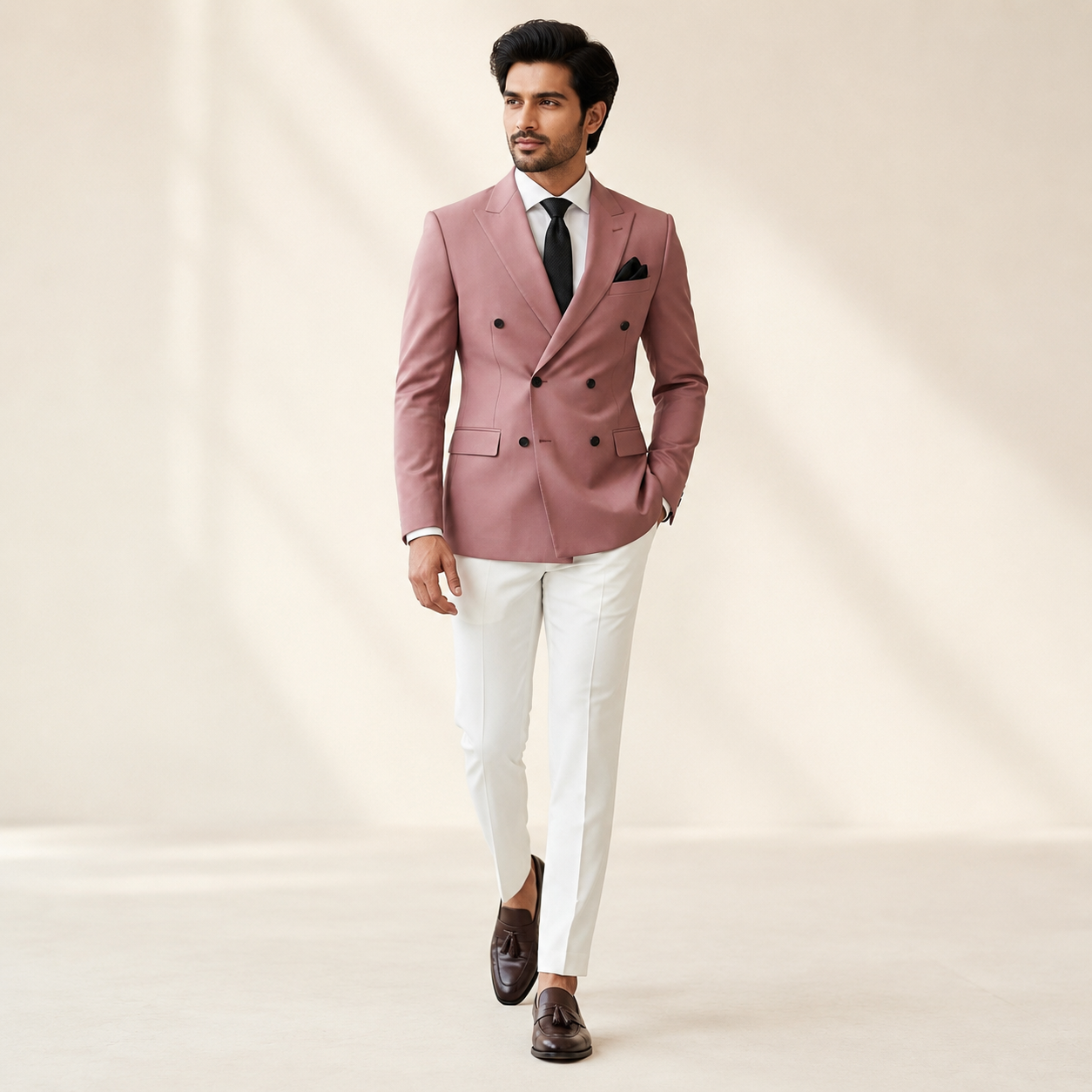 Blush Pink Double-Breasted Premium Blazer Suit Set for Men