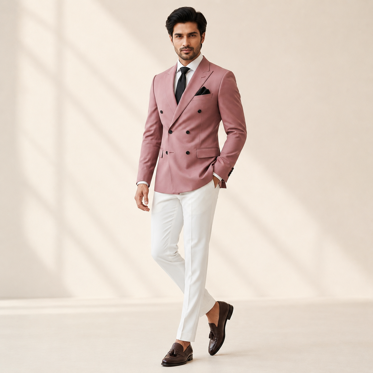 Blush Pink Double-Breasted Premium Blazer Suit Set for Men - Image 2
