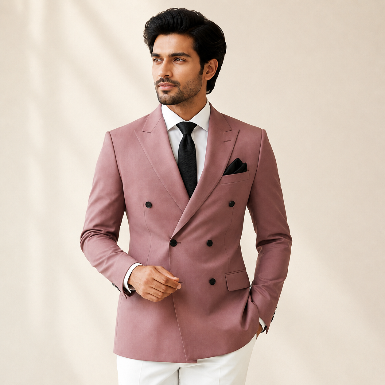 Blush Pink Double-Breasted Premium Blazer Suit Set for Men - Image 3