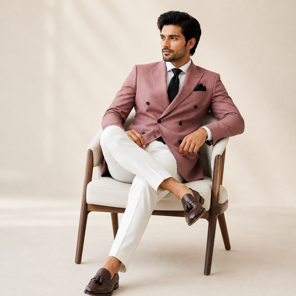 Blush Pink Double-Breasted Premium Blazer Suit Set for Men - Image 4
