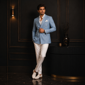 Sky-Blue Pinstripe Blazer Set